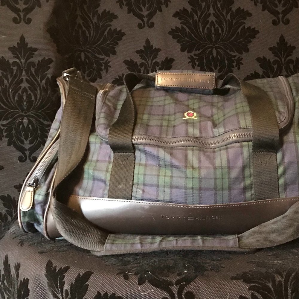 Tommy Hilfiger Plaid Duffle Travel Gym Bag Vintage